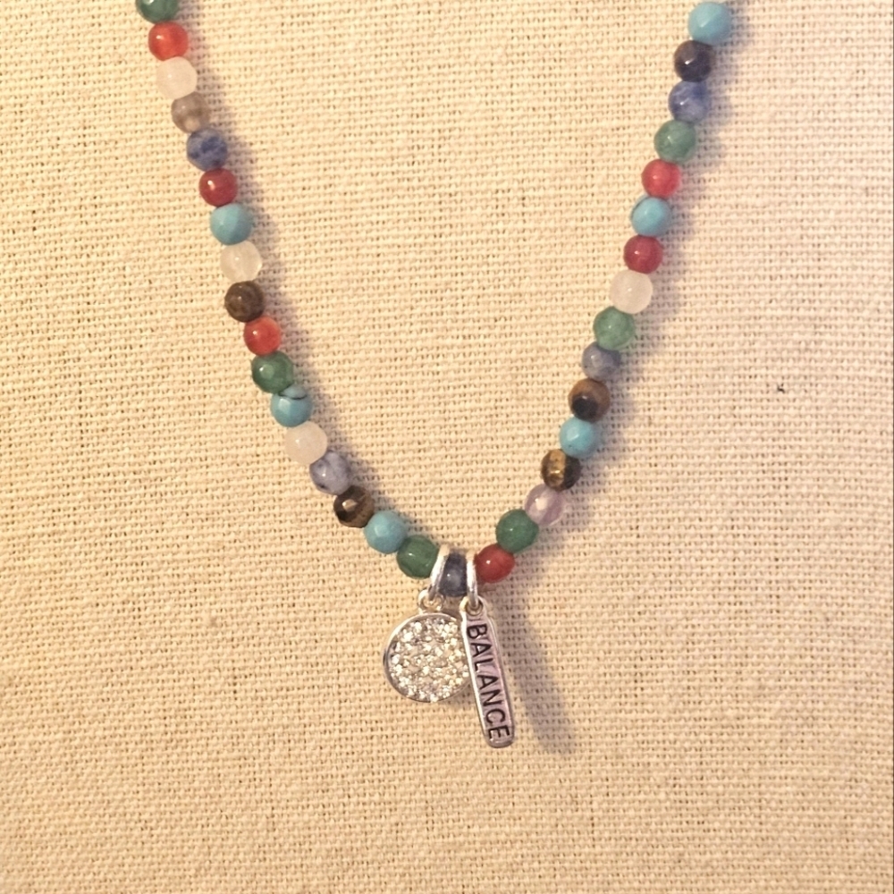 Multicolor Faceted Bead Necklace with Silver Charms N2P28